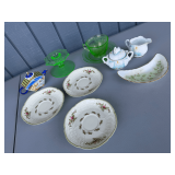 Assorted Decorative Tableware Collection Including Uranium Glass and Porcelain