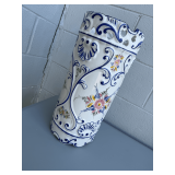 Portuguese Hand-Painted Ceramic Umbrella Stand with Floral Motif