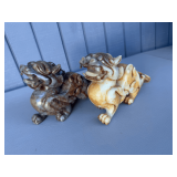 Pair of Carved Stone Guardian Lion Figurines