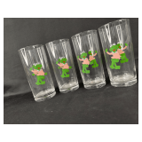 Set of Four Frog Motif Drinking Glasses