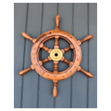 Decorative Wooden Ship Wheel with Brass Center Hub