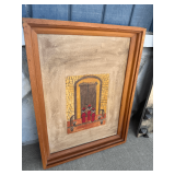 Framed Folk Art Painting of Three Figures in Red