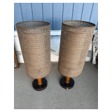 Pair of Mid-Century Modern Woven Cylinder Table Lamps