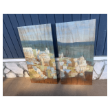 Diptych Abstract Coastal Village Canvas Wall Art Set