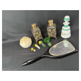 Assorted Vanity Collection with Ormolu Bottles, Trinket Box, and Hand Mirror