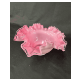 Fenton Pink Cased Glass Ruffled Edge Bowl