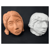 Set of Two Sculptural Head Busts in Terracotta and Painted Plaster