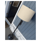 Black Metal Floor Lamp with Neutral Fabric Shade