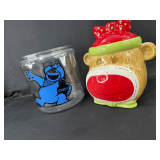 Cookie Monster Glass Jar and Sock Monkey Ceramic Jar Set