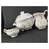 Herend Floral Porcelain Tureen and Creamer Set