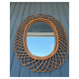 Rosenthal Netter Italian Woven Rattan Oval Wall Mirror