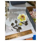 Capodimonte style rose with metal stem