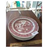 8 spode red and white willow plates