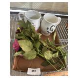 2 portmeirion mugs and porcelain flowers