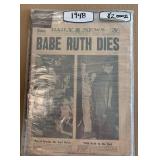 BABE RUTH Dies original  1948 RARE newspaper