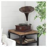 Black Mango Wood Gramophone with Record  WORKS !