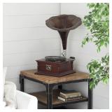 Black Mango Wood Gramophone with Record  WORKS !