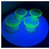 Green Uranium Glass Sherbet Glasses - Set of 4