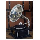 Black Mango Wood Gramophone with Record- WORKS  !
