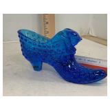 Fenton ? Art Glass Cat Slipper Colonial Blue