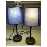 Side Table Lamps Blue Shades W/ USB Ports