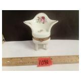 Porcelain Hinged Armchair Trinket Box with F