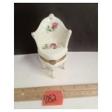 Porcelain Hinged Armchair Trinket Box with F