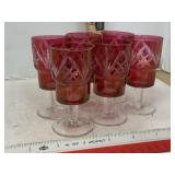 Vintage Cranberry Red Cut Glass Cordial Glasses 6