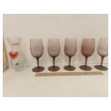 Grandma Flower Vase & 5 Libbey Stemmed Amythyst