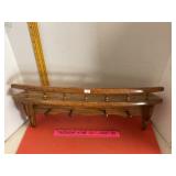 French Oak Wall Shelf w/ Decorative Coat Hooks