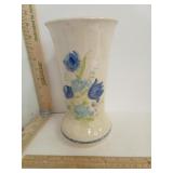 Cream Ceramic Vase w/ Raised Hand Painted Floral