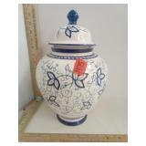 Blue & White Ceramic Lidded Ginger Jar with
