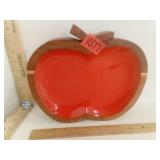 Home Goods Teak wood W/Red Ceramic Inset  Apple