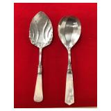 Mother of Pearl Serving Spoons Sterling Marked