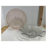 Pink Depression Glass Dinner Plate Clear Bowl