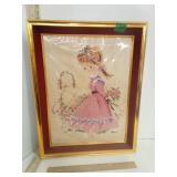 Crosstitch Girl with Boquet in Frame