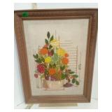 Embroidered Floral Still Life in Frame
