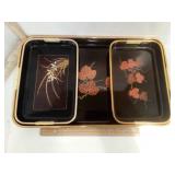 Japanese Black Laquerware Serving Tray Set Of 3