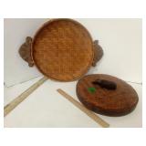 Handmade 18' Woven Wicker Basket with Carved W