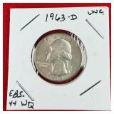 1963-D Washington 90% Silver Quarter