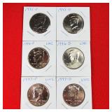6 - 1990s Kennedy Half Dollars