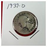 1939-D Washington 90% Silver Quarter