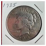 1935 Peace 90% Silver $1 Dollar