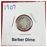 1907 Barber 90% Silver Dime