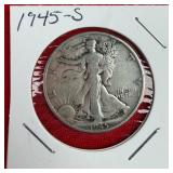 1945-S Walking Liberty 90% Silver Half Dollar