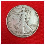 1939 Walking Liberty 90% Silver Half Dollar