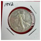 1942 Walking Liberty 90% Silver Half Dollar
