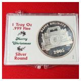 2005 Happy Holidays 1 Troy Oz .999 Fine Silver