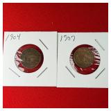 1904 & 1907 Indian Head One Cent Pennies