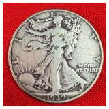 1939 Walking Liberty 90% Silver Half Dollar